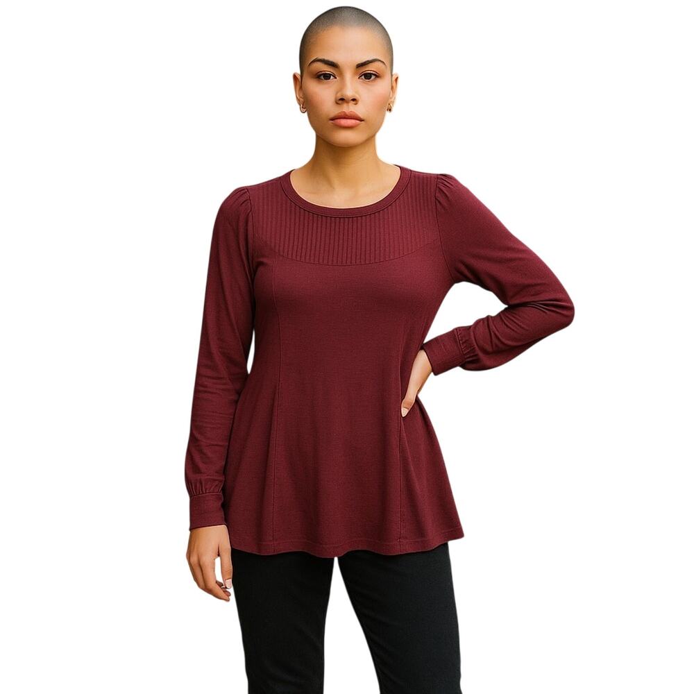 Status by Chenault Women’s XS Burgundy Ribbed Puff Sleeve Long Sleeve Top
